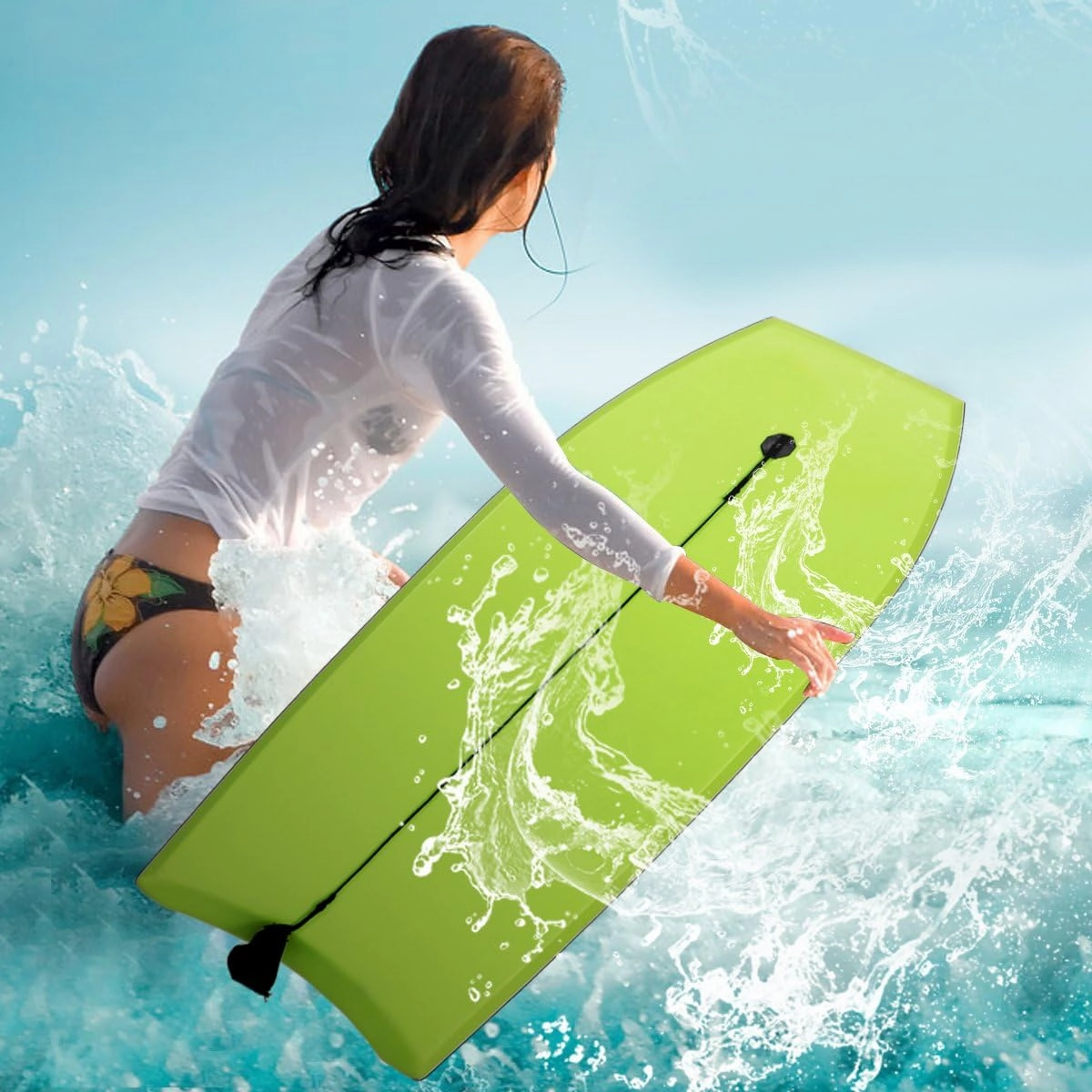 Giantex 41’’ Bodyboard Super Lightweight Surfing Body-Board w/Leash IXPE Deck EPS Core Boarding