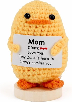 Gifts-for Mom, Emotional Support-Nuggets-Positive-Duck, Funny Encouraging Plush Animals, Mini Cute Knitted Crochet Dolls, Handmade Birthday Gifts from Kids/Daughter/Son, Mothers Day - i Love You Mom