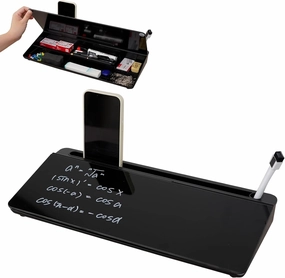 Glass Desktop Whiteboard Desk Buddy Dry Erase White Board with Storage, Computer Keyboard Stand Desk Organizer with Accessories for Office, Home, School Supplies (Black