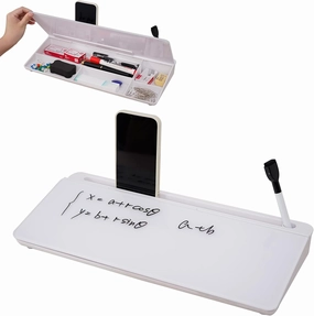 Glass Desktop Whiteboard Desk Buddy Dry Erase White Board with Storage, Computer Keyboard Stand Desk Organizer with Accessories for Office, Home, School Supplies (White)