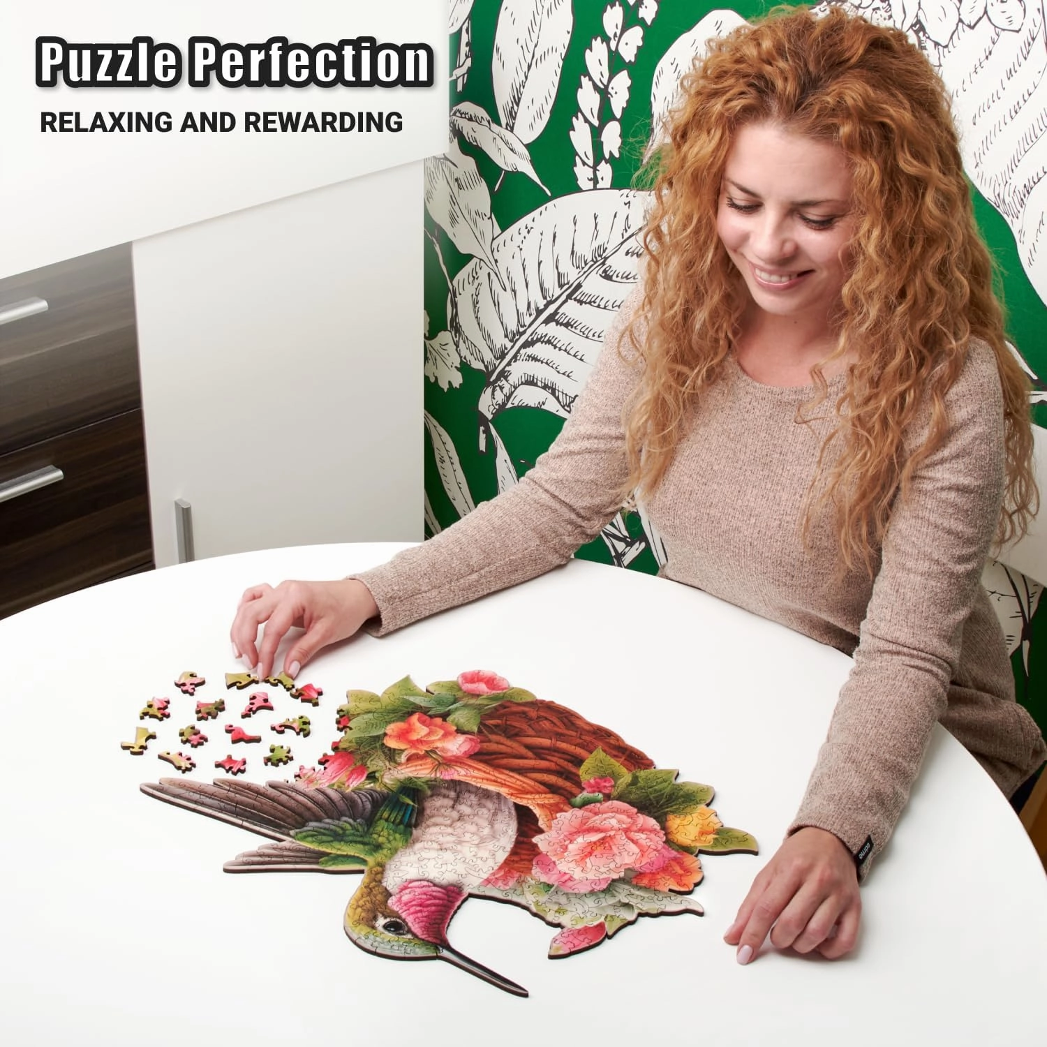 Glorious Hummingbird - 350 Piece Wooden Puzzles for Adults - 17.7 x 14.9 in - Extra-Thick 5 mm Wood Puzzle, Hand-Drawn Pieces, Bird-Shaped Mosaic Design - Premium Gift for Puzzle Lovers by LEOGOR