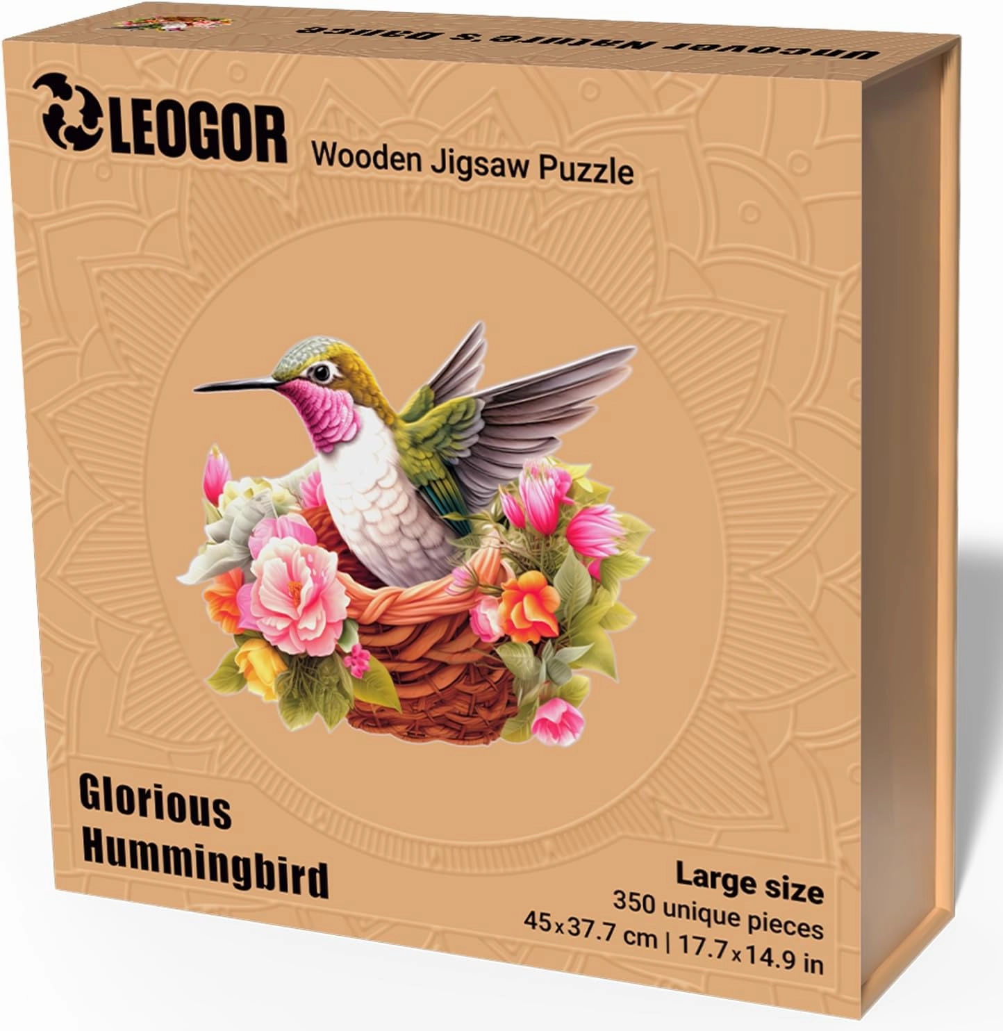 Glorious Hummingbird - 350 Piece Wooden Puzzles for Adults - 17.7 x 14.9 in - Extra-Thick 5 mm Wood Puzzle, Hand-Drawn Pieces, Bird-Shaped Mosaic Design - Premium Gift for Puzzle Lovers by LEOGOR