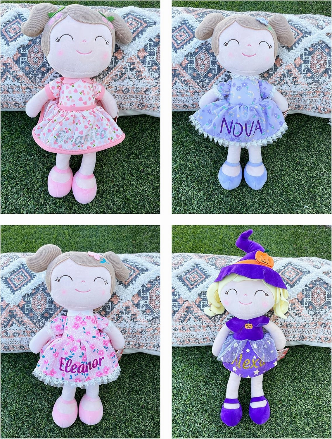 Gloveleya Personalized Doll with Your Name - Cute Floral Blue Custom Soft Plush Doll for Girls Plush Doll Customized Gifts - Muñecas de Trapo Personalizadas para Niñas