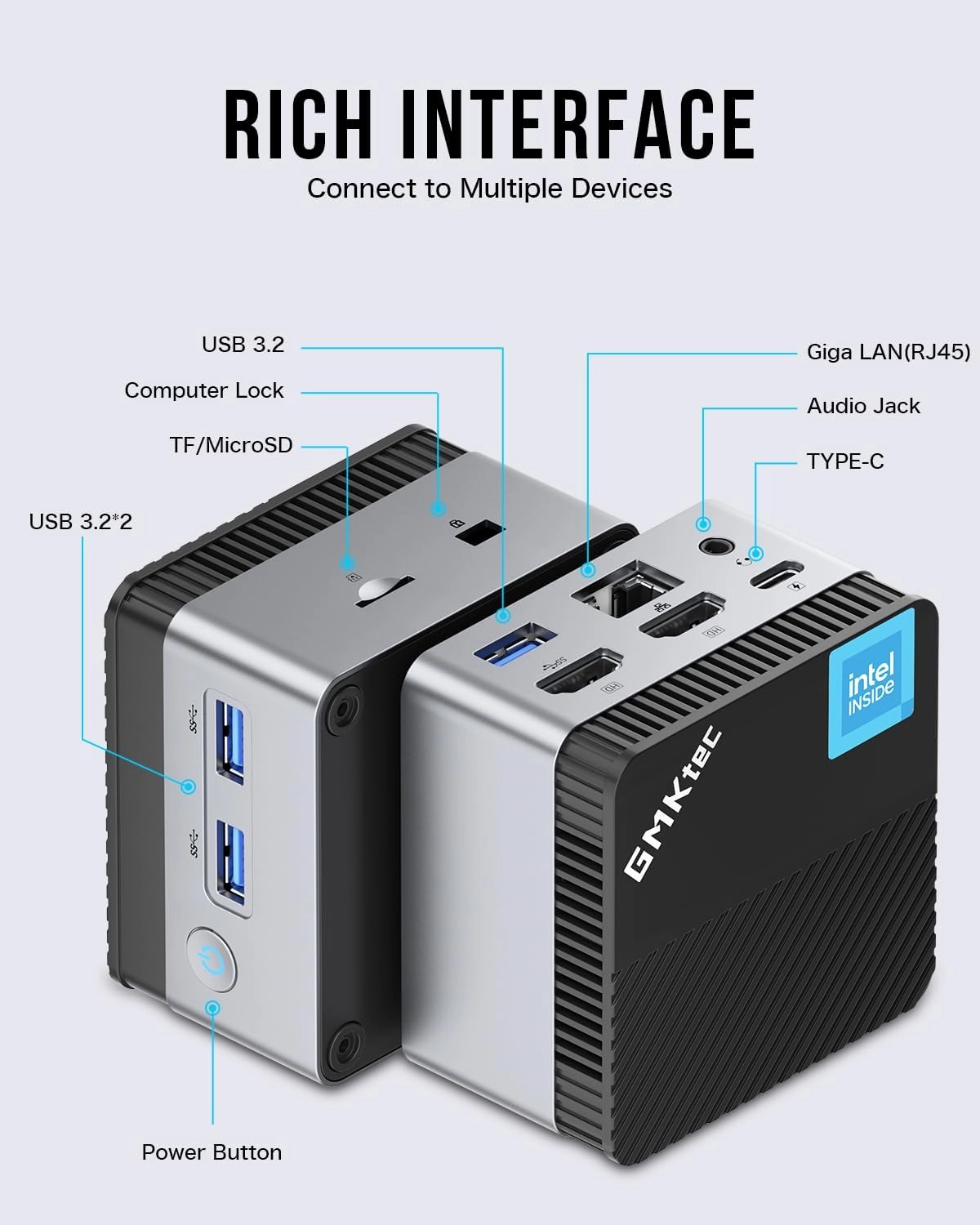 GMKtec Mini PC Intel N5105, 10nm 8GB RAM 128GB SSD M.2 2242 Micro Desktop Computer with Dual HDMI 4K, Dual DDR4, Dual WiFi, Giga, BT4.2& Cooling Fans
