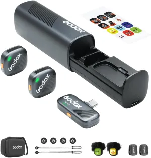 GODOX Cube-SC Kit2 Wireless Lavalier Microphone for iPhone 15 & Android, USB C, 8H Battery Life, 2.4G Wireless Mic, 300m(1000ft.) Range, Noise Cancelling with Charging Case for Vlogging, TikTok
