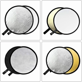 GODOX 24" 60cm 5-in-1 Collapsible Round Portable Disc Light Reflector with Bag for Studio and Photography - Gold, Silver, Black, White, Translucent.