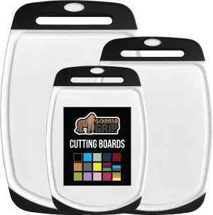 GORILLA GRIP 100% BPA-Free Reversible Kitchen Cutting Board Set of 3, Nonporous, Juice Grooves to Catch Liquid, Slip Resistant Handle Border, Dishwasher Safe, Durable Large Food Chopping Boards, Black