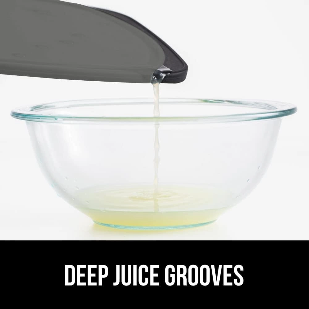 GORILLA GRIP 100% BPA-Free Reversible Kitchen Cutting Board Set of 3, Nonporous, Juice Grooves to Catch Liquid, Slip Resistant Handle Border, Dishwasher Safe, Durable Food Chopping Boards, Black Gray