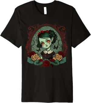 Gothic Dark Zombie Doll Chibi Style Roses Premium T-Shirt