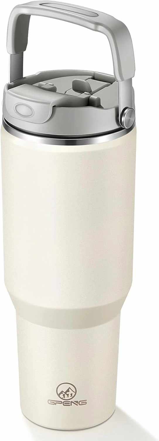 Gpeng 40 oz Tumbler with Handle, Water Bottles with Straw Lid, Insulated Stainless Steel Travel Mug Cup Holder Friendly, Keep Drinks Cold or Hot for 48  Hours