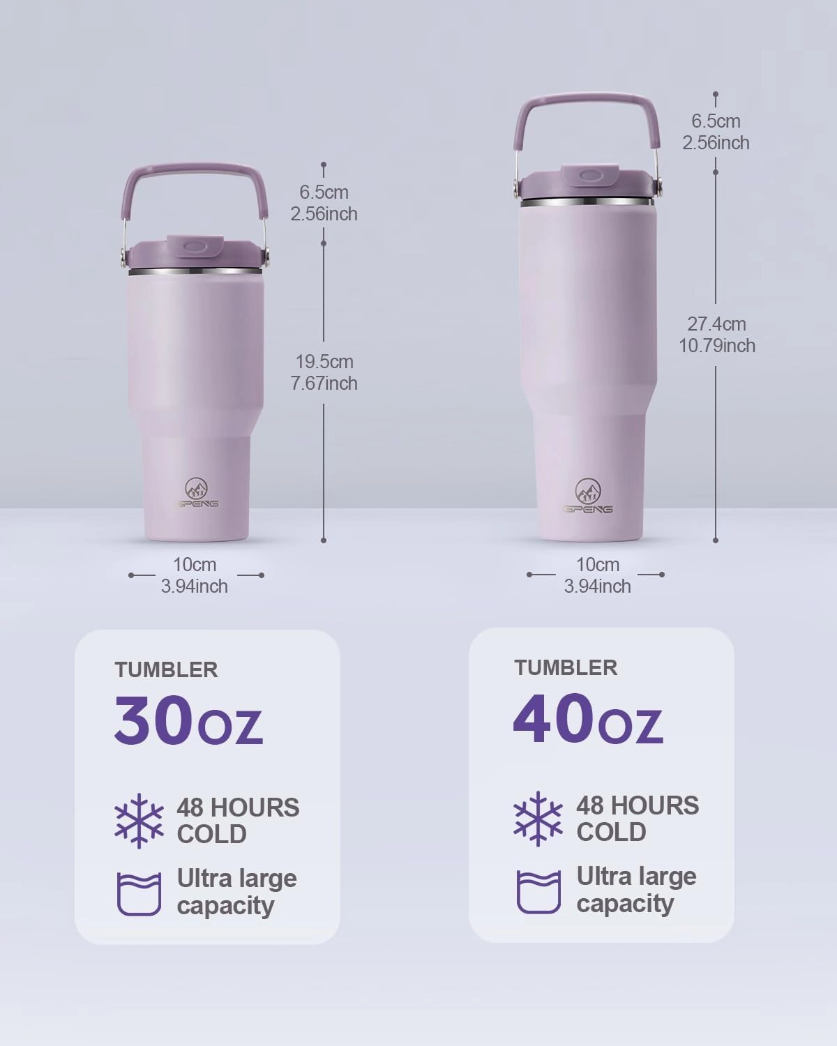Gpeng 40 oz Tumbler with Handle, Water Bottles with Straw Lid, Insulated Stainless Steel Travel Mug Cup Holder Friendly, Keep Drinks Cold or Hot for 48  Hours