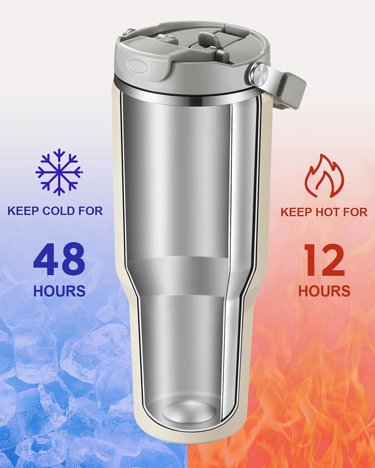 Gpeng 40 oz Tumbler with Handle, Water Bottles with Straw Lid, Insulated Stainless Steel Travel Mug Cup Holder Friendly, Keep Drinks Cold or Hot for 48  Hours