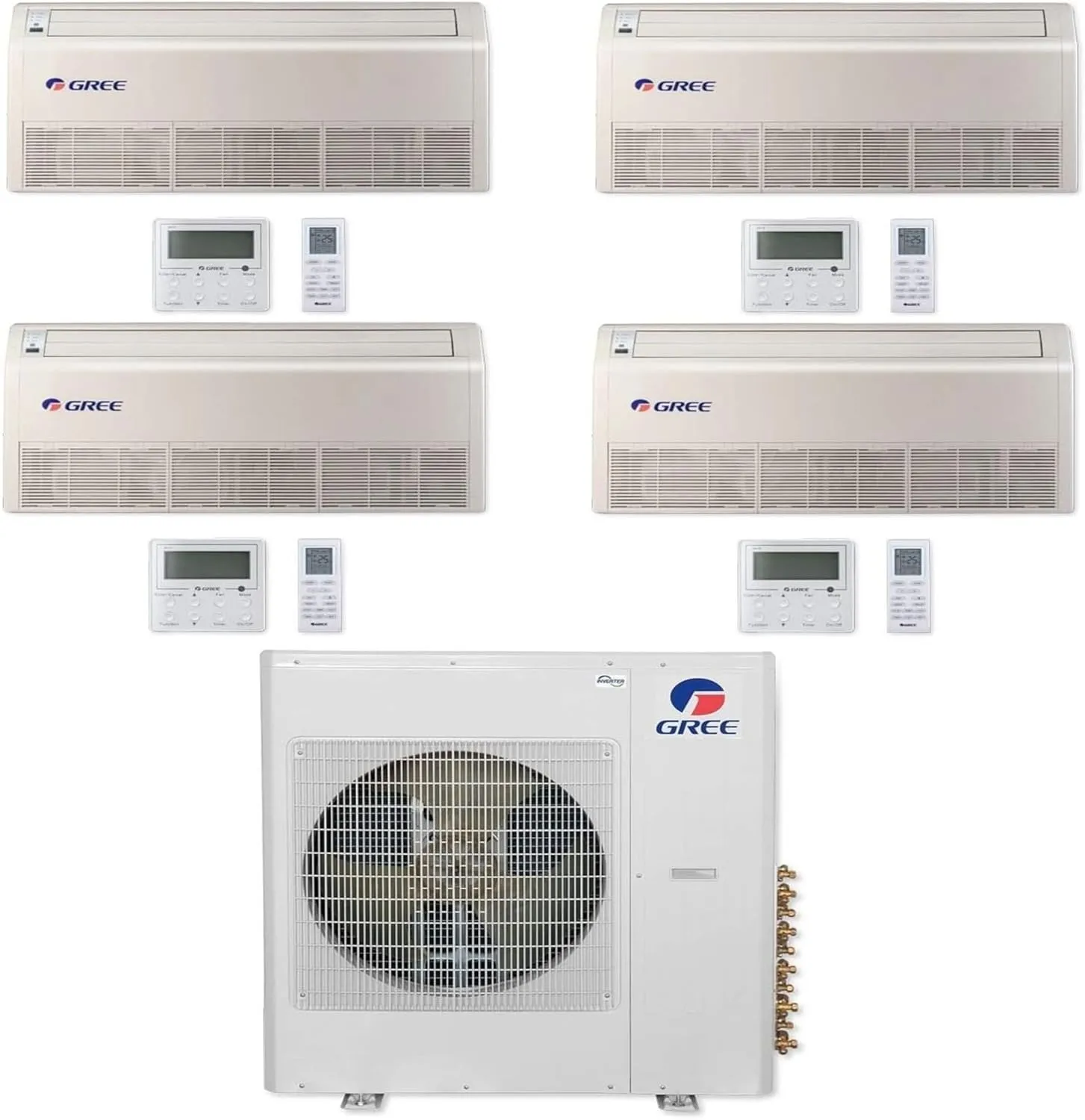 GREE Multi Gen2 Series 42,000 BTU 4-Zone Universal Floor/Ceiling 9K 12K 12K 24K Ductless Mini-Split System