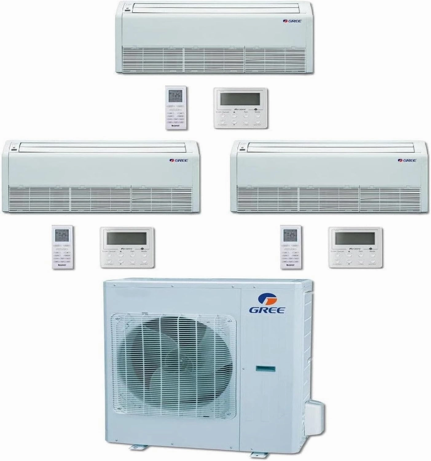 GREE Multi  Ultra Series 24,000 BTU 3-Zone Universal Floor/Ceiling 9K 9K 18K Ductless Mini-Split System