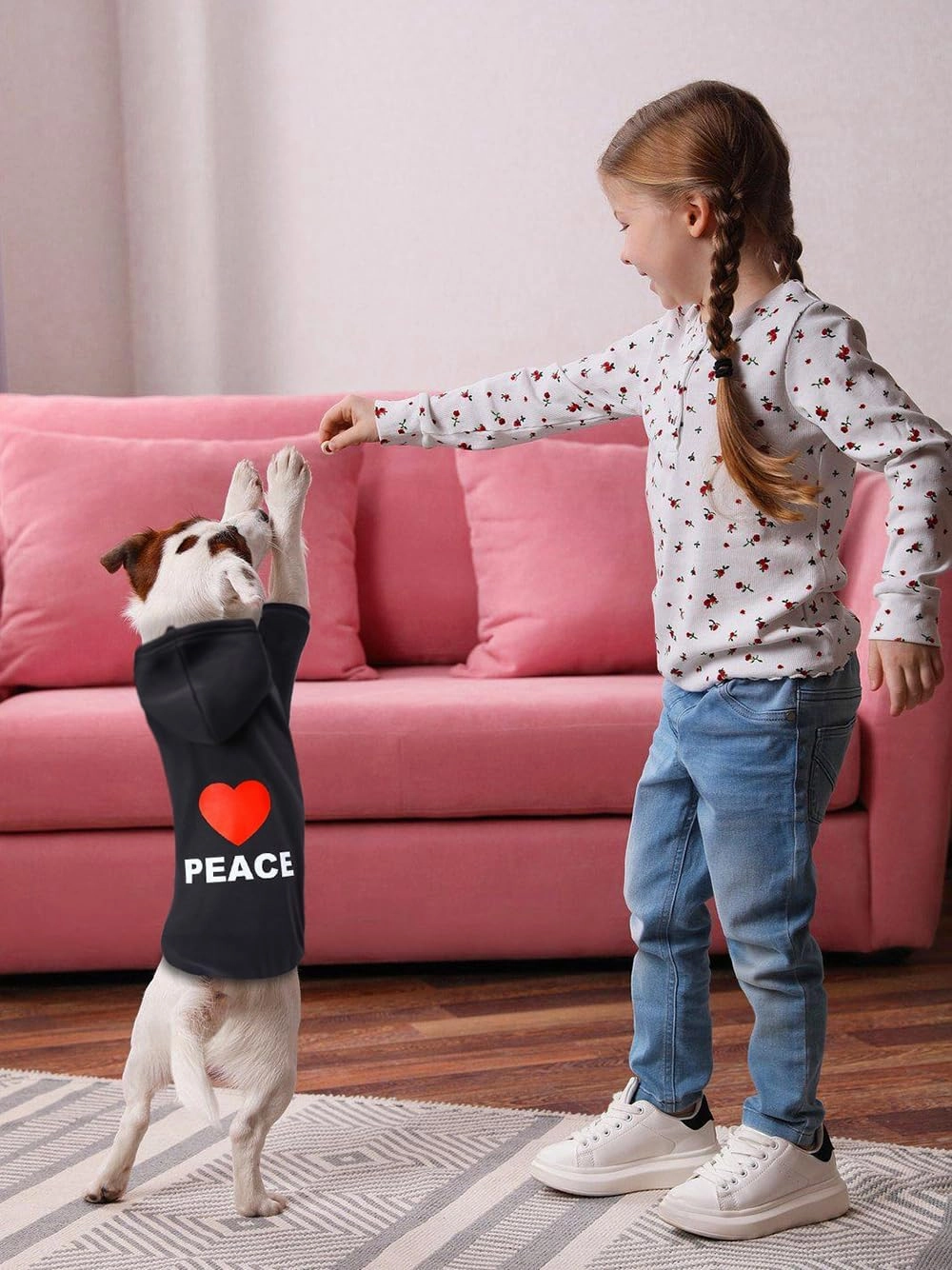 GreenJoy Dog Hoodie & Sweater - Cold Weather Coat for Puppies, Cats & Small to Large Dogs (Large, Black (Love Peace))