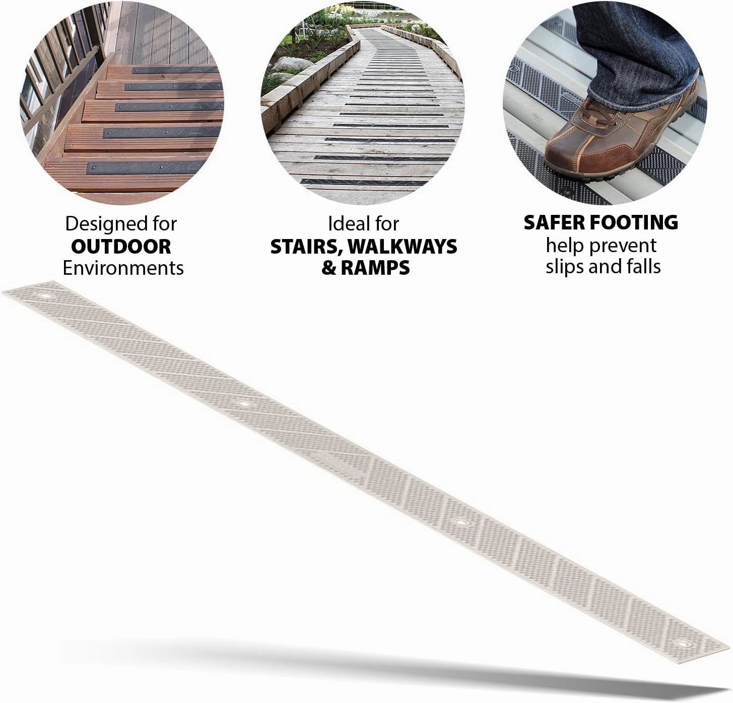 GripStrips Anti-Slip Treads - 8 Pack, Beige (32" x 2") - Outdoor Non-Slip Tread Strips - Waterproof Safety Traction Strips for Stairs, Ramps, Boats, Ladders, Wood, Composite, Concrete, Metal