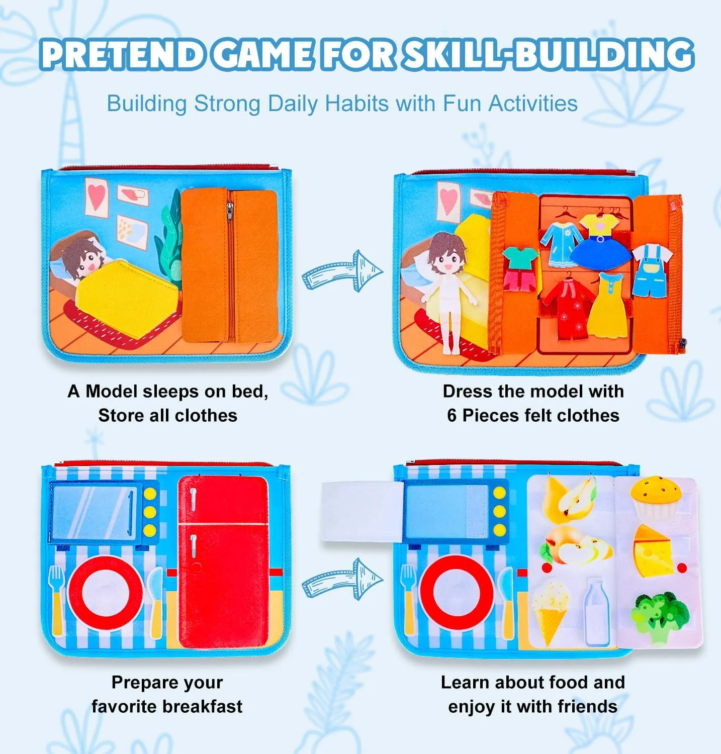 Guolely Busy Board Montessori Toys, Preschool Learning Activities Educational Toy - Busy Book Travel Sensory Toy for 1-6 Year Old Toddlers,Boys & Girls & Autistic (Sky-Blue Dinosaurs)