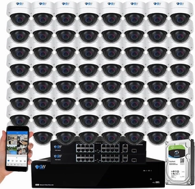 GW Security 64-Channel 4K NVR System with 64 x 4K (8MP) AI Dome Cameras, Face/Human/Vehicle Detection, 100ft Night Vision, Indoor/Outdoor Use, Wired, Compatible with Smartphones, Tablets, PCs