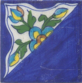 Half Flowers Design with Blue color Base Tile