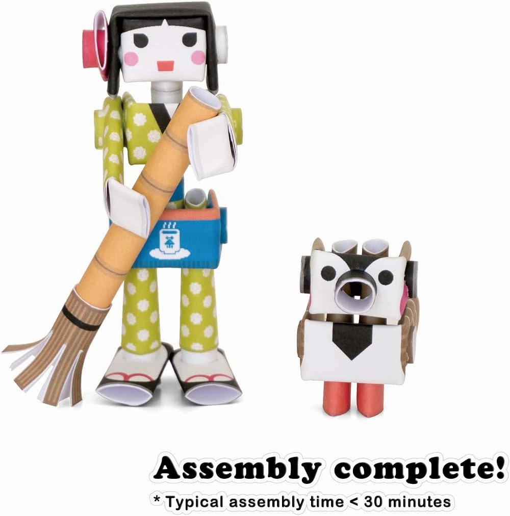 Hana & Suzu Waitress & Pet Sparrow - Japanese 3D Paper Puzzle DIY Robot kit for Kids and Origami Kit for Adults