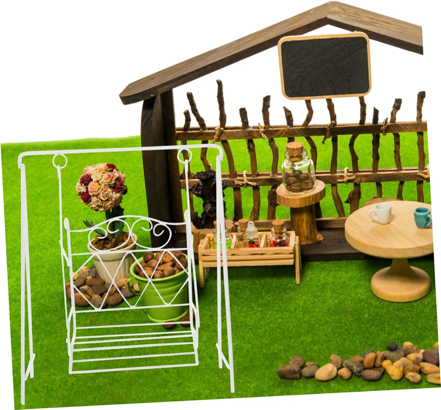 HANABASS 3pcs Miniature House Swing Charming Garden Swing Accessory for Dollhouse Decoration for Micro Landscape