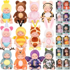 Hanaive 12 Pcs 4 Inch Mini Reborn Baby Doll Cute Easter Doll Gifts Realistic Dolls with Clothes Lifelike Mini Baby Dolls Set for Girl Boy 3  Birthday Gift(Cute Style)