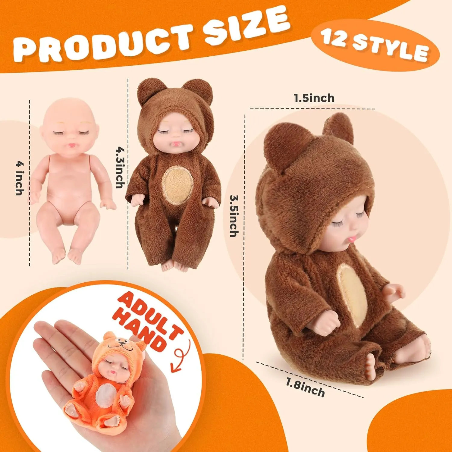 Hanaive 12 Pcs 4 Inch Mini Reborn Baby Doll Cute Easter Doll Gifts Realistic Dolls with Clothes Lifelike Mini Baby Dolls Set for Girl Boy 3  Birthday Gift(Cute Style)