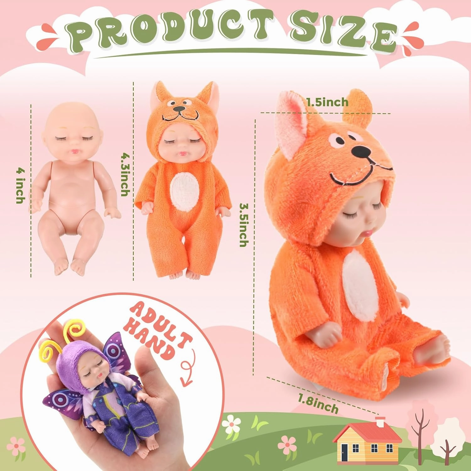 Hanaive 10 Pcs 4 Inch Mini Baby Dolls Lifelike Realistic Tiny Baby Dolls with Animal Clothes Cute Infant Figurine Gifts Set for Toddlers Girls Kids 3  Graduation Birthday Easter(Cute Style)