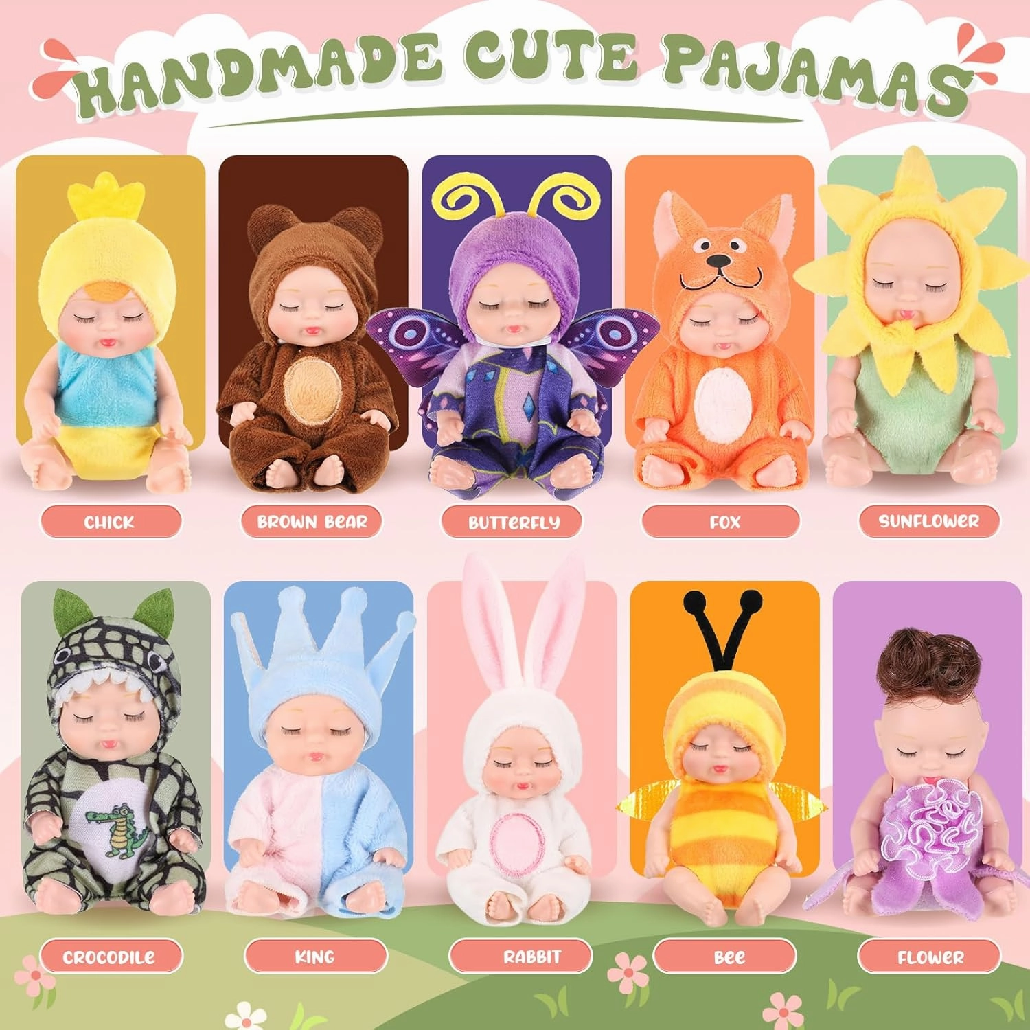 Hanaive 10 Pcs 4 Inch Mini Baby Dolls Lifelike Realistic Tiny Baby Dolls with Animal Clothes Cute Infant Figurine Gifts Set for Toddlers Girls Kids 3  Graduation Birthday Easter(Cute Style)