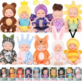 Hanaive 10 Pcs 4 Inch Mini Baby Dolls Lifelike Realistic Tiny Baby Dolls with Animal Clothes Cute Infant Figurine Gifts Set for Toddlers Girls Kids 3  Graduation Birthday Easter(Cute Style)