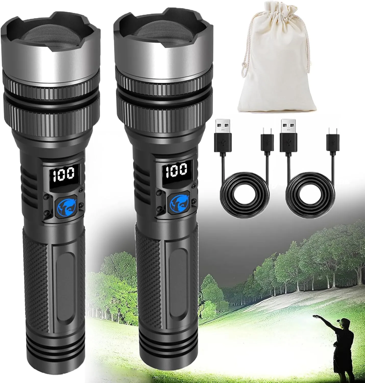 Happytion Flashlight, 2025 The Ultimate Flashlight, LED Flashlights High Lumens, Super Bright Rechargeable Flashlight, Zoomable & Waterproof Flash Light for Camping, Emergency (2Pcs)