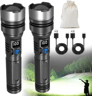 Happytion Flashlight, 2025 The Ultimate Flashlight, LED Flashlights High Lumens, Super Bright Rechargeable Flashlight, Zoomable & Waterproof Flash Light for Camping, Emergency (2Pcs)