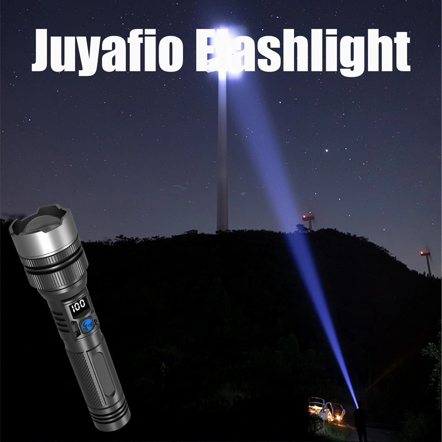 Happytion Flashlight, Happytion Flash Light, Happytion Ultimate Survival Flashlight, USB Waterproof Zoomable High Lumens Handheld Flashlights with LCD Digital Display, for Hiking Camping (2 Pcs)