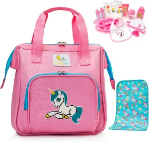 HappyVk- Baby Doll Diaper Bag with Doll Changing Pad and Doll Accessories Set - Handbag for Girls - Cute Embroidery