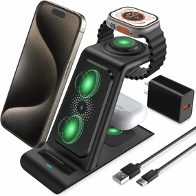 HATALKIN 3 in 1 Wireless Charging Station Compatible for Apple Products Multiple Devices Charger for Apple Watch ultra 10 9 8 7 SE 6 5 AirPods Pro iPhone 16 15 14 13 12 Pro Max/X/XS Fast Charger Stand
