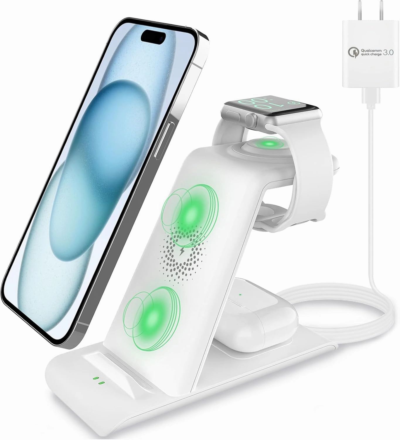 HATALKIN 3 in 1 Wireless Charging Station Compatible for Apple Products Multiple Devices Charger for Apple Watch ultra 10 9 8 7 SE 6 5 AirPods Pro iPhone 16 15 14 13 12 Pro Max/X/XS Fast Charger Stand