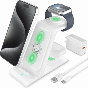 HATALKIN 3 in 1 Wireless Charging Station Compatible for Apple Products Multiple Devices Charger for Apple Watch ultra 10 9 8 7 SE 6 5 AirPods Pro iPhone 16 15 14 13 12 Pro Max/X/XS Fast Charger Stand
