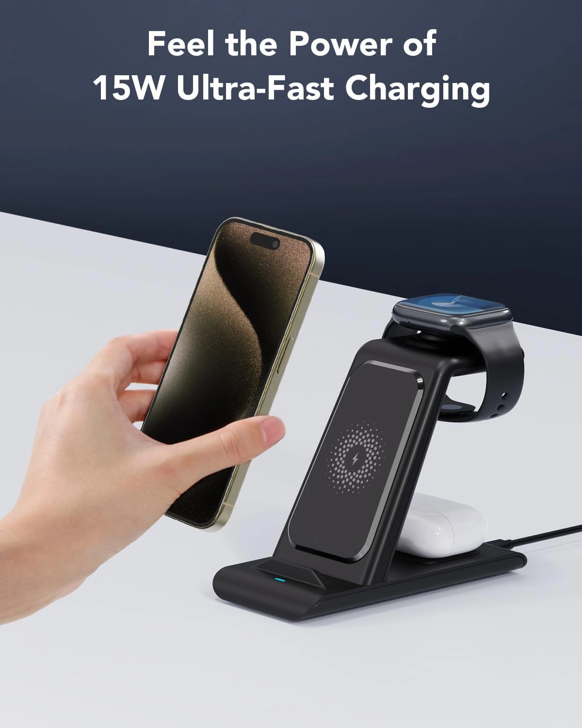 HATALKIN 3 in 1 Wireless Charging Station Compatible for Apple Products Multiple Devices Charger for Apple Watch ultra 10 9 8 7 SE 6 5 AirPods Pro iPhone 16 15 14 13 12 Pro Max/X/XS Fast Charger Stand