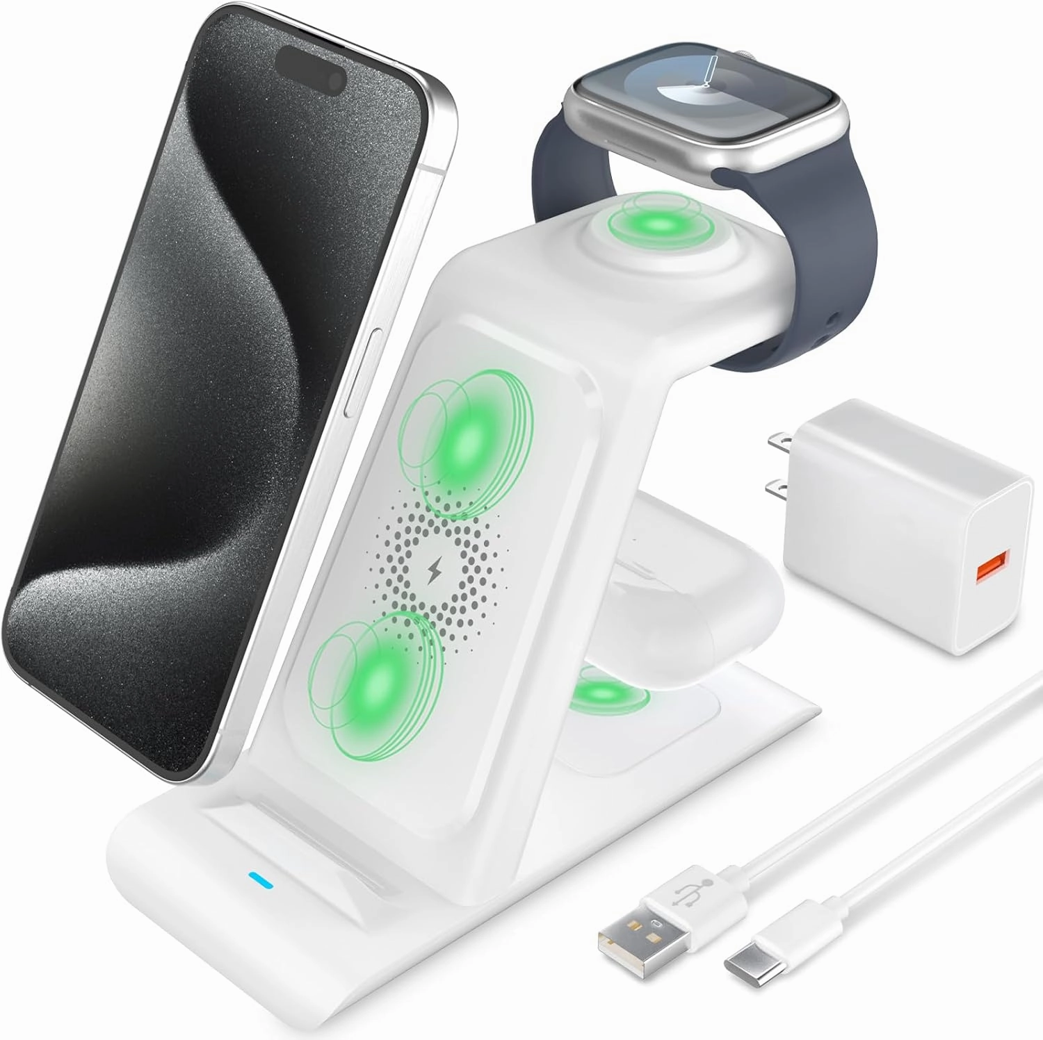 HATALKIN 3 in 1 Wireless Charging Station Compatible for Apple Products Multiple Devices Charger for Apple Watch ultra 10 9 8 7 SE 6 5 AirPods Pro iPhone 16 15 14 13 12 Pro Max/X/XS Fast Charger Stand