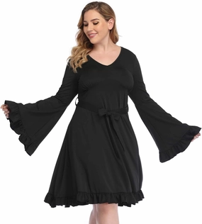 HDE Plus Size Bell Sleeve Dress Boho Vintage Hippie A line 70s Pastel Goth Witch