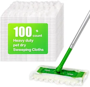 Heavy Duty Dry Sweeping Cloths for Swiffer Sweeper Mop, Microfiber Duster Mop Pads Refills for Cleaning Hardwood Floor Dust and Pet Hair, Disposable (100)