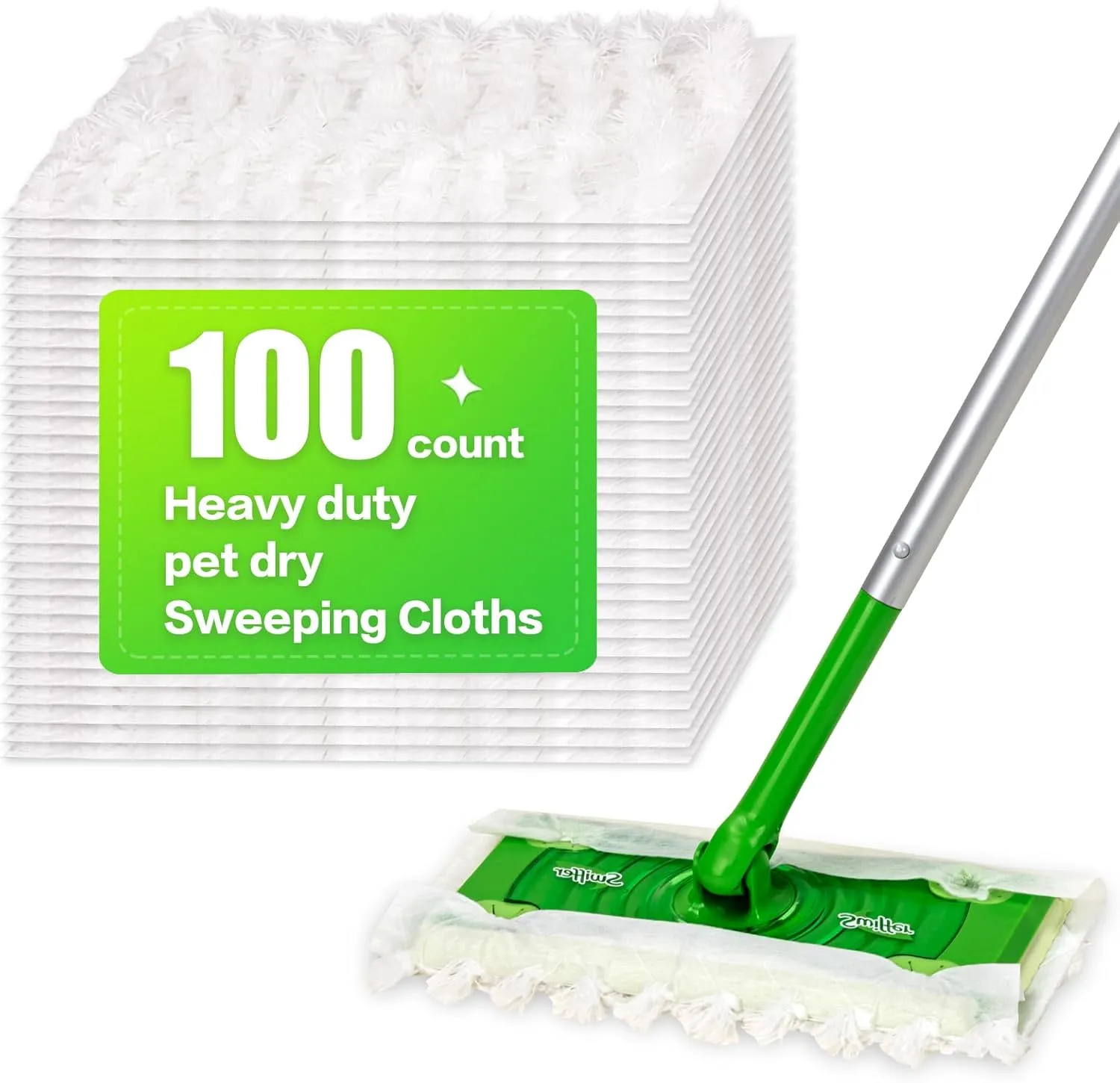 Heavy Duty Dry Sweeping Cloths for Swiffer Sweeper Mop, Microfiber Duster Mop Pads Refills for Cleaning Hardwood Floor Dust and Pet Hair, Disposable (100)