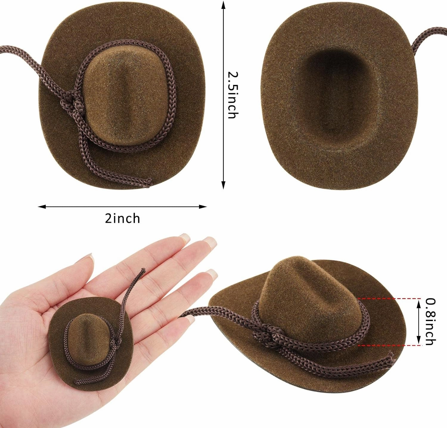 Hercicy 36 Pcs Mini Cowboy Hats for Crafts Wedding Favors Decoration Flocking Miniature Felt Cowgirl Western Party Hat Dollhouse Decor for Dollhouse Craft (Brown)