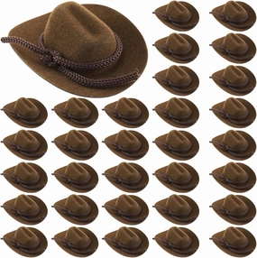 Hercicy 36 Pcs Mini Cowboy Hats for Crafts Wedding Favors Decoration Flocking Miniature Felt Cowgirl Western Party Hat Dollhouse Decor for Dollhouse Craft (Brown)