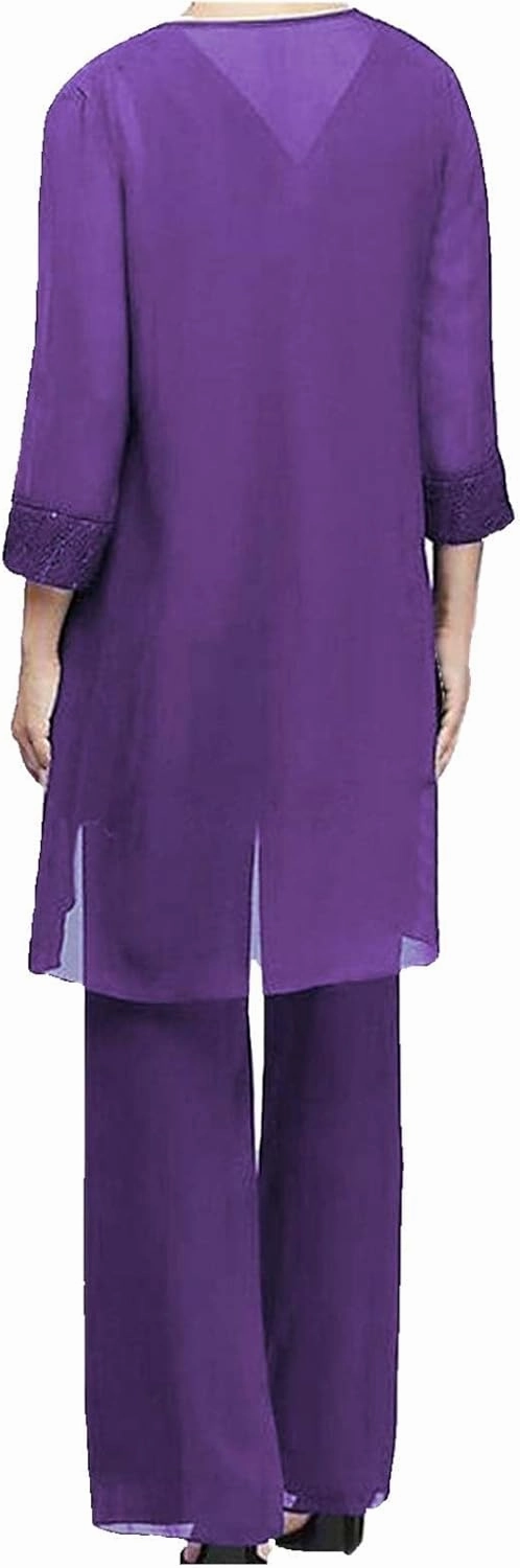 HGps8w Women 3 Pieces Mother of The Groom Pant Suits Elegant Chiffon Wedding Guest Formal Mother of The Bride Outfit Sets