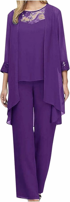 HGps8w Women 3 Pieces Mother of The Groom Pant Suits Elegant Chiffon Wedding Guest Formal Mother of The Bride Outfit Sets