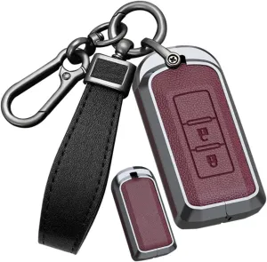 HIBEYO 2 Button Key Fob Cover for Mitsubishi Outlander Sport Eclipse Cross ASX Mirage RVR Lancer Fortis Ex Car Accessories with Keychains Metal &Leather Key Case-2 Button Red