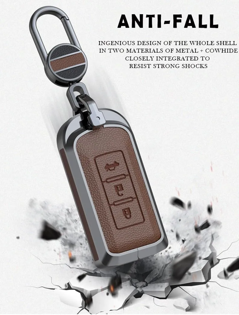 HIBEYO 2 Button Key Fob Cover for Mitsubishi Outlander Sport Eclipse Cross ASX Mirage RVR Lancer Fortis Ex Car Accessories with Keychains Metal &Leather Key Case-2 Button Red