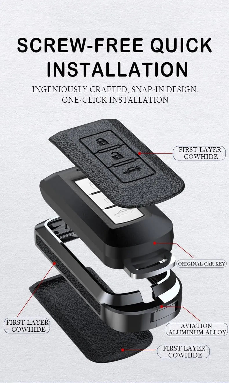 HIBEYO 2 Button Key Fob Cover for Mitsubishi Outlander Sport Eclipse Cross ASX Mirage RVR Lancer Fortis Ex Car Accessories with Keychains Metal &Leather Key Case-2 Button Red