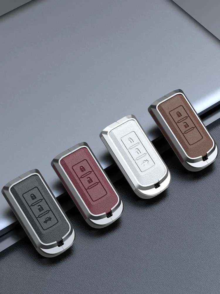 HIBEYO 2 Button Key Fob Cover for Mitsubishi Outlander Sport Eclipse Cross ASX Mirage RVR Lancer Fortis Ex Car Accessories with Keychains Metal &Leather Key Case-2 Button Red